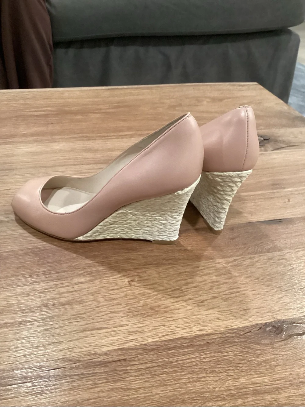 LK Bennett Blush Peep-Toe Espadrille Wedge Heels